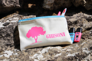 Trousse beige & Pin fourchu rose néon
