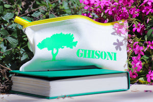 Trousse beige & Pin fourchu vert fluo