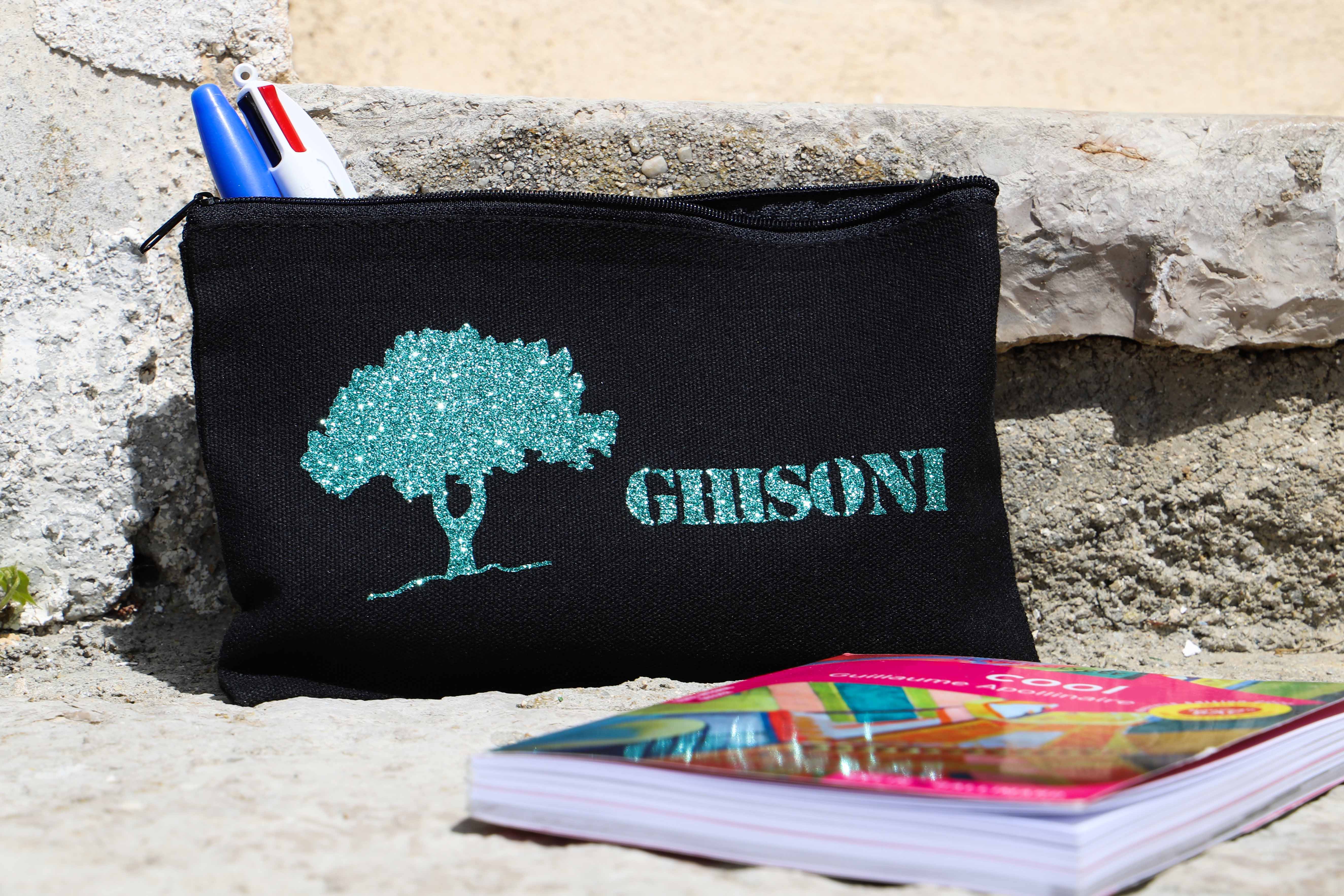 Trousse Noir & Pin Fouchu vert pailleté