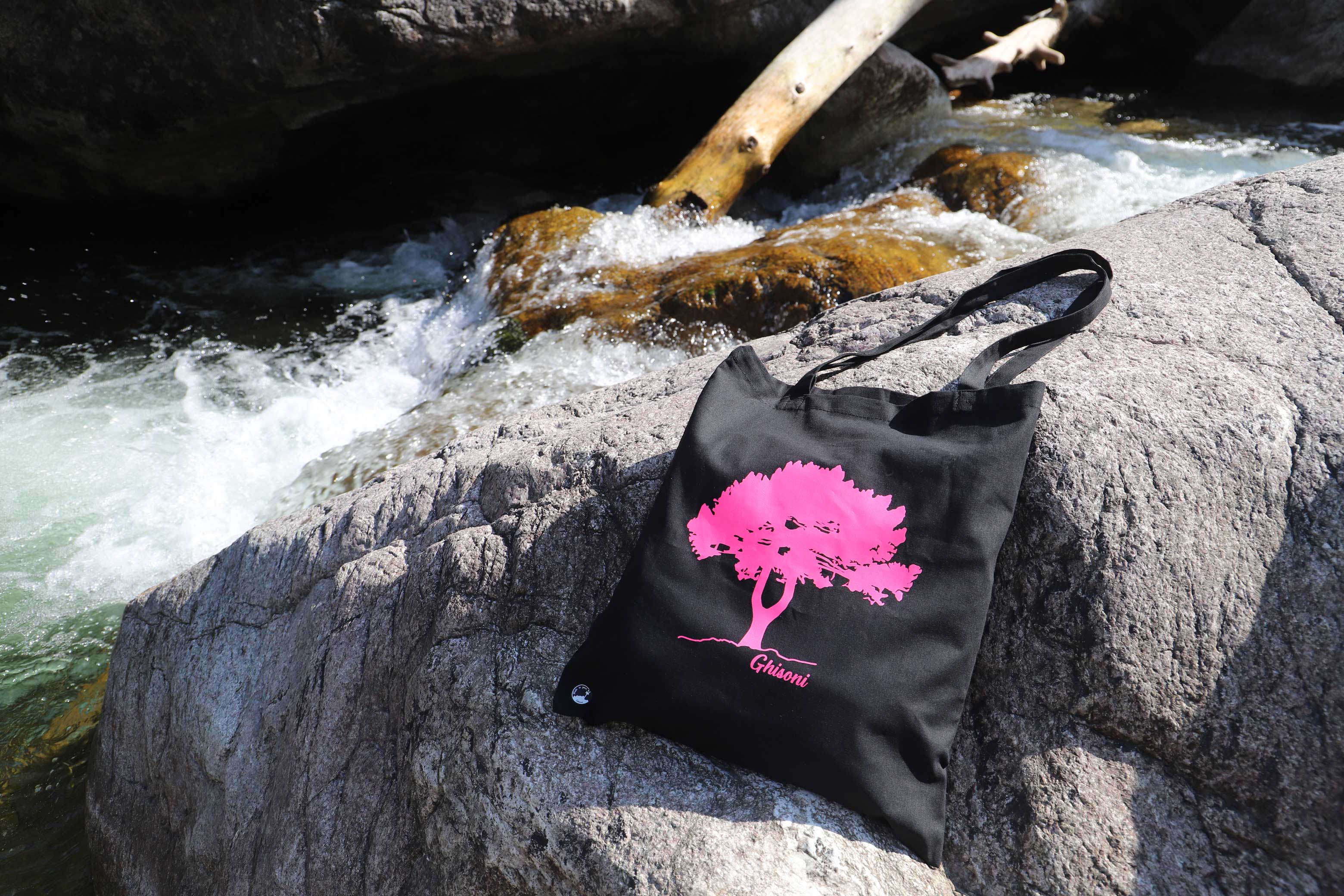 Tote bag noir & Pin Fourchu rose néon