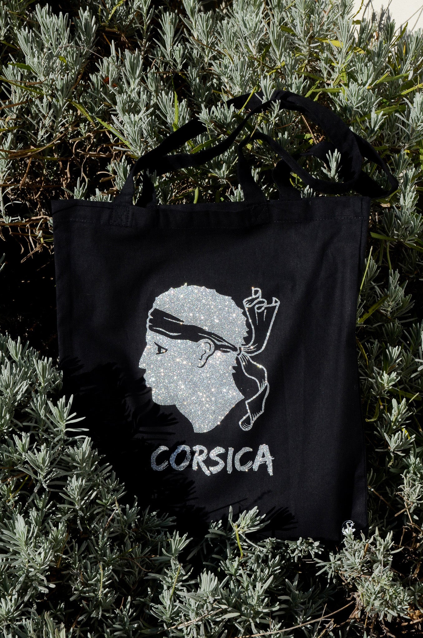 Tote bag noir & Tête de Maure argent pailletté